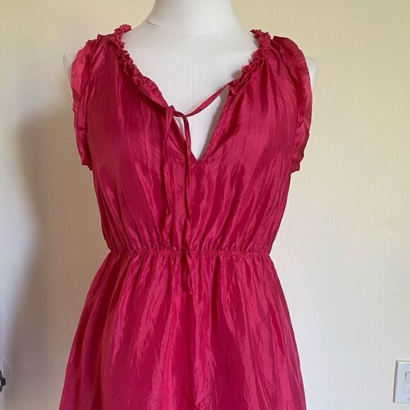 Calypso St Barth Silk Raspberry Pink Sleeveless Mini Dress Crinkle Ribbon Size S - Picture 3 of 13